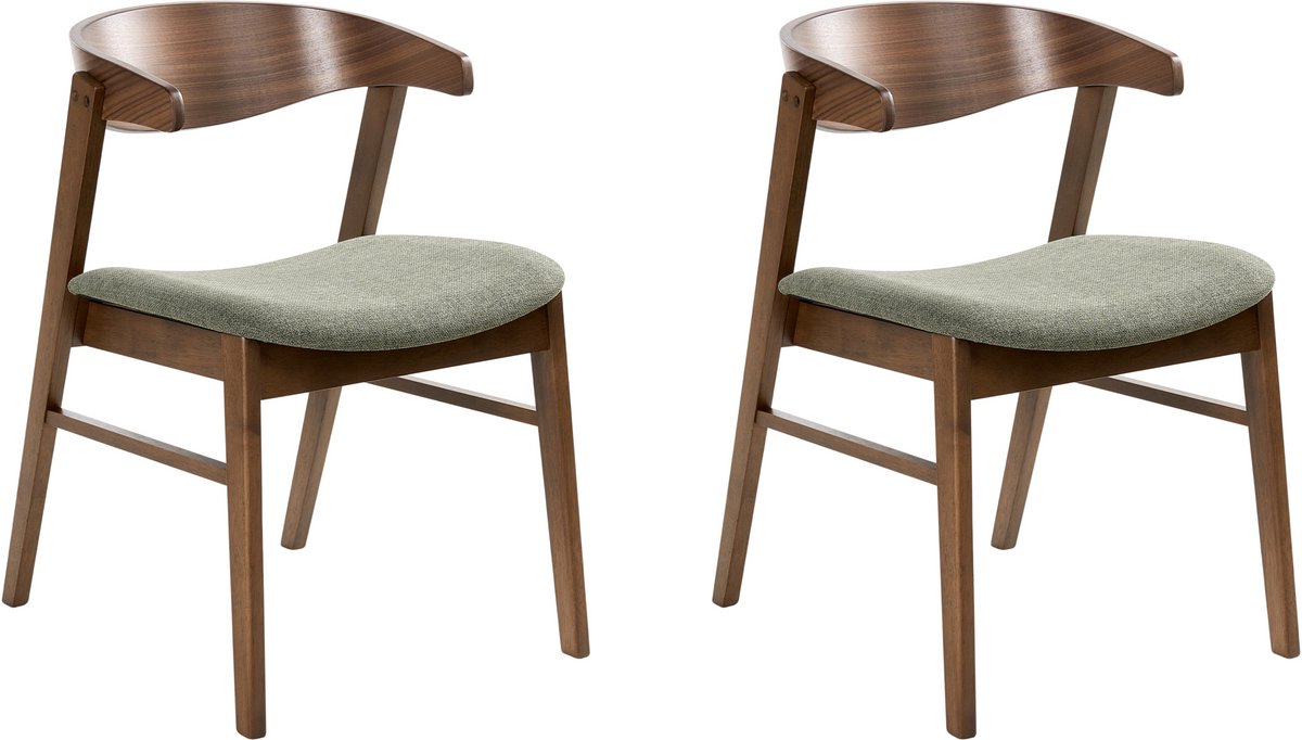 LILLY - Eetkamerstoel set van 2 - Donkerbruin/Groen - Polyester