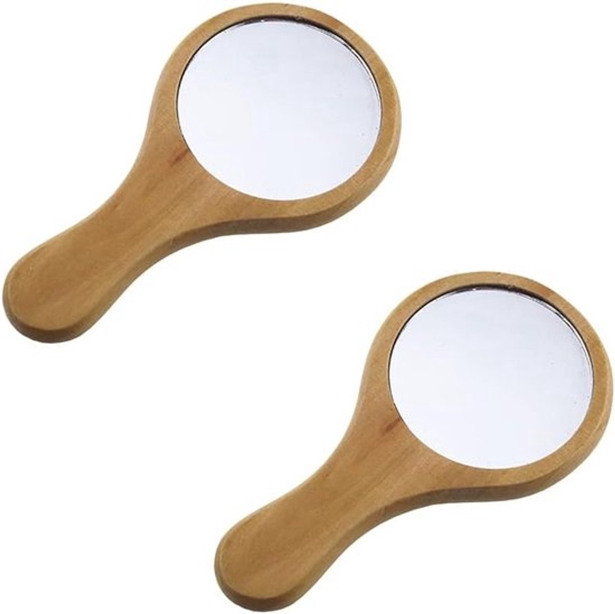 Draagbare Houten Spiegel - Cosmetische Handspiegel - Make-up Aanbrengen - Lichtgewicht Ontwerp - Set van 2 - Natuurlijk Hout