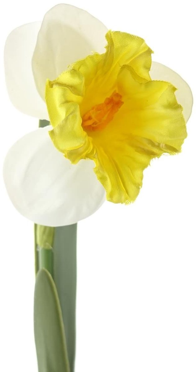 DPI Narcis Wit & Geel met Twee Bladeren 43 cm - Kunstbloemen