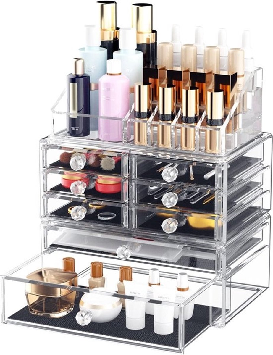 Make-up Organizer - Cosmetica Opberger - Persoonlijke Verzorging - Stapelbaar met 8 laden - 24x13x30 cm - Transparant