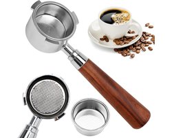 Filterhouder zonder basis, 51 mm, geschikt voor DeLonghi Dedica EC680/EC885/EC685, koffiefilterhouder met 3 oren, filtermandje van roestvrij staal en houten handvat, ideaal voor espresso liefhebbers en barista's