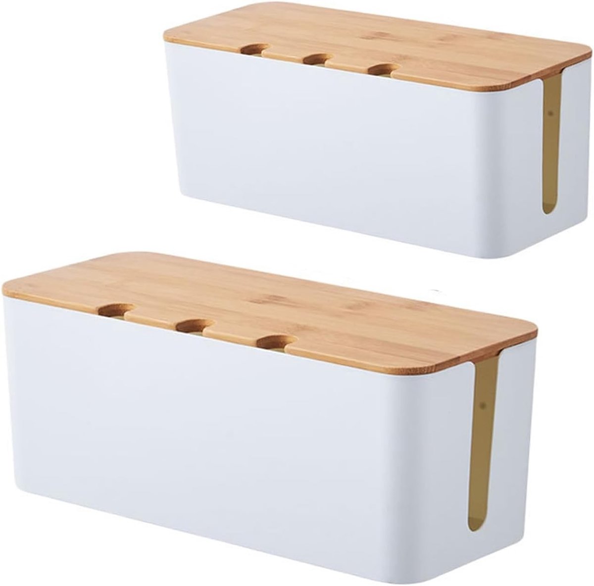 Kabelbeheerdoos met Deksel: Kabelorganizer voor Netwerk- en Voedingskabels, Opgeruimd Werkplek, 2 Formaten (2 stuks)