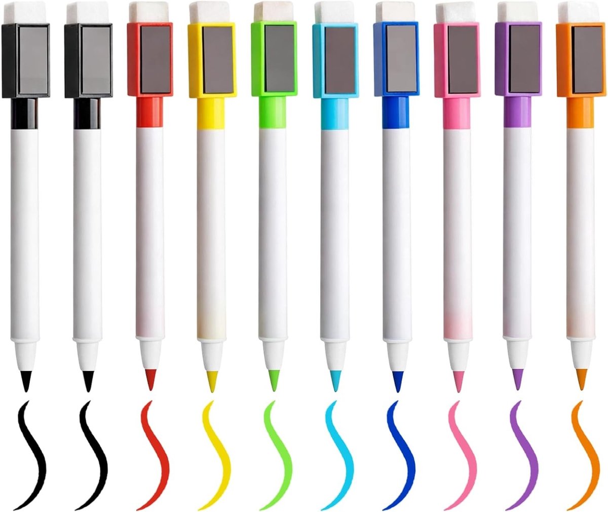 Set van 10 uitwisbare whiteboard stiften in 9 kleuren, geurloos en magnetisch, ideaal voor thuis, school en kantoor