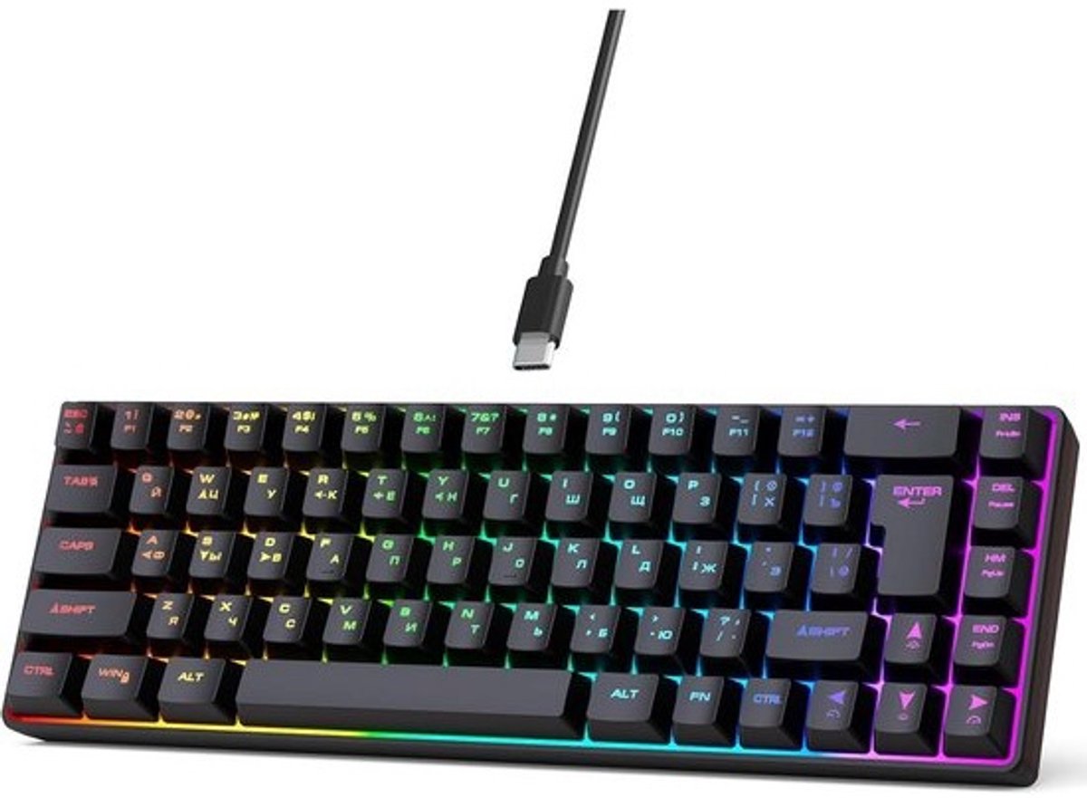 Compact 68-Toets Mechanisch Gaming Toetsenbord USB-C Russisch Engels RGB