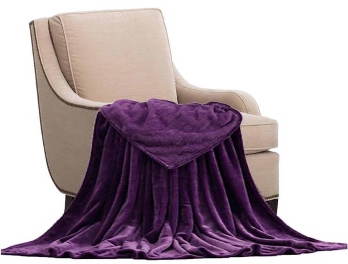 Woondeken - Zachte deken - Bank en bed - Antistatisch en warm - 180 x 240 cm - Donkerpaars