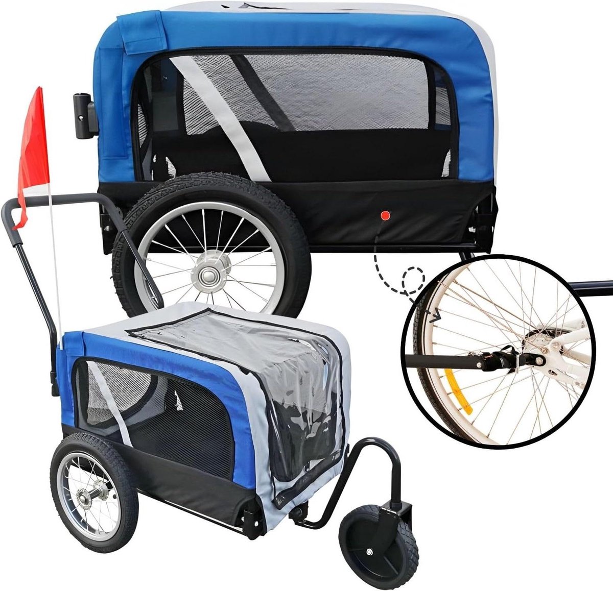 Hondenaanhanger - Hondenfietskar - Veilig Vervoer - 2-in-1 Gebruik - Max 20kg - Blauw