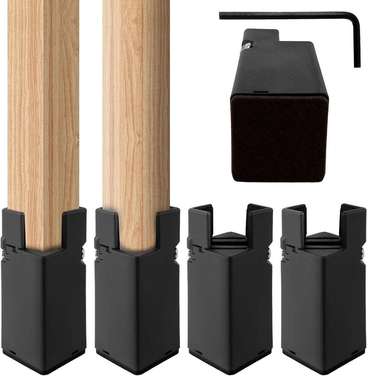 Meubelverhogers - Bedlifters - Extra ruimte - Verstelbare klem - 4 stuks 10 cm - Zwart