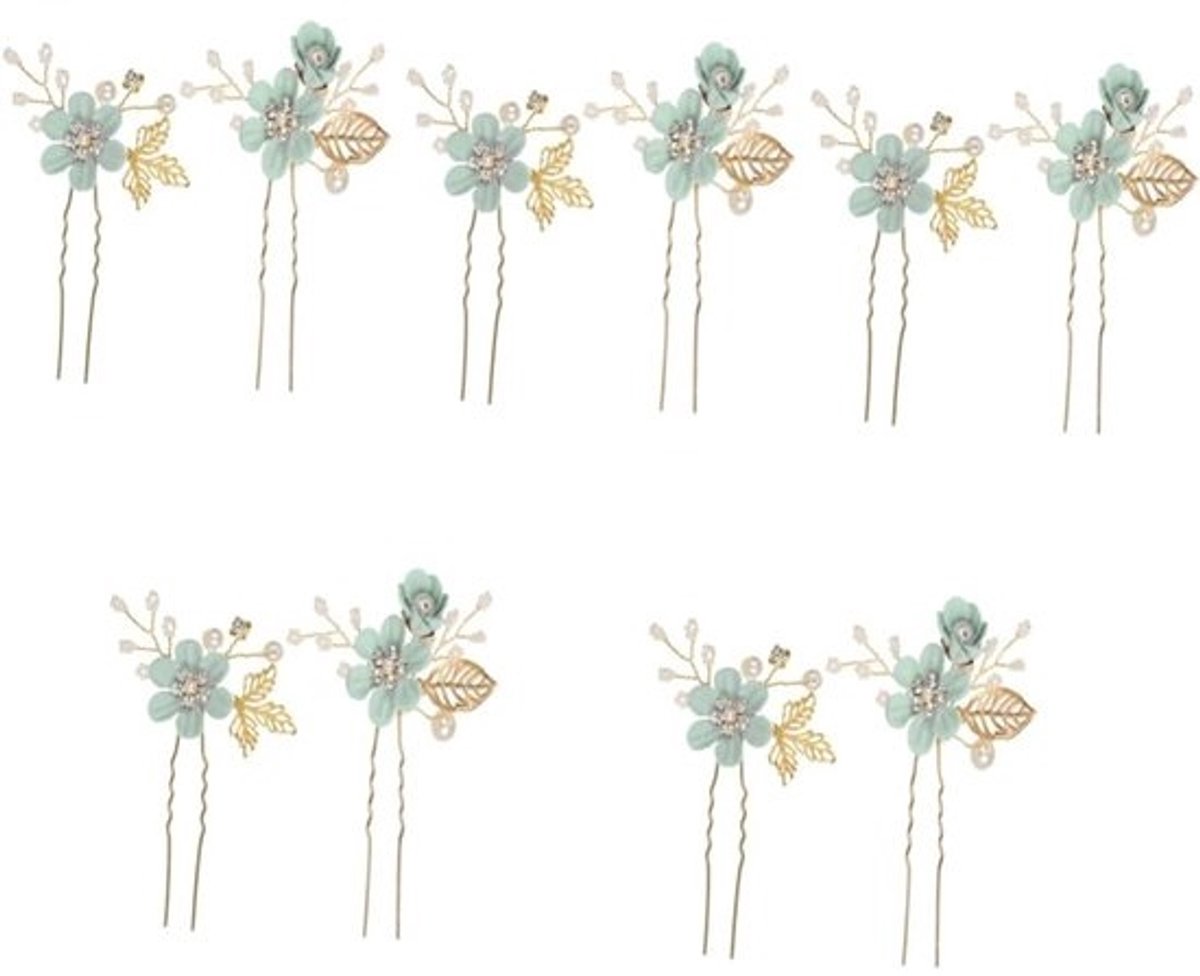 10x Vintage Bloemen Haarspelden met Kristal Steentjes - Bruids Haaraccessoires