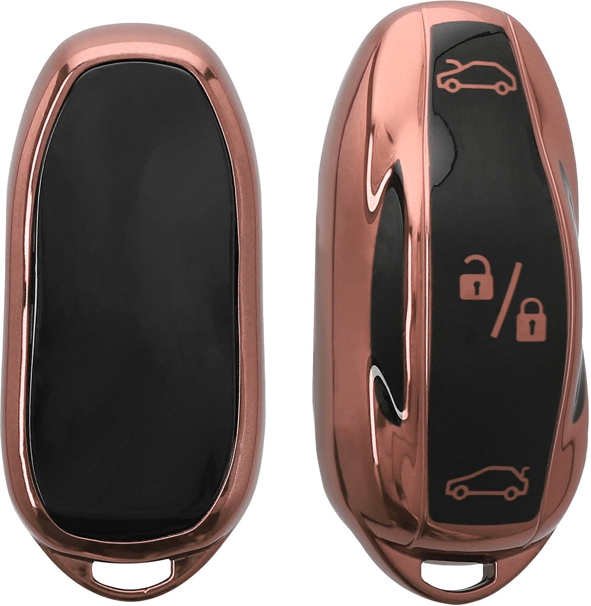 kwmobile autosleutel hoesje geschikt voor Tesla Model Y / Model 3 hoes - TPU autosleutel behuizing - Beschermende auto sleutel case - Sleuteletui in hoogglans roségoud