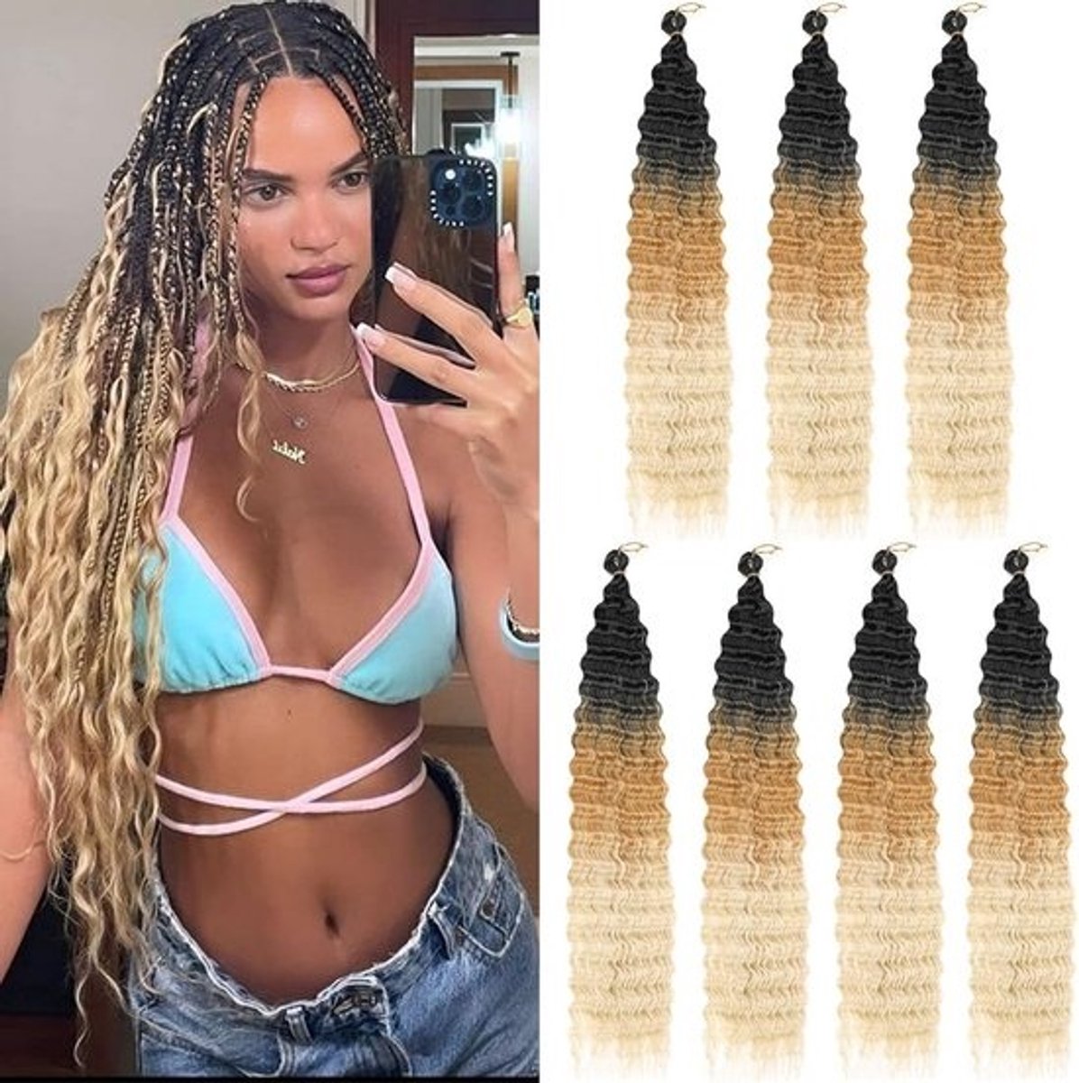 71 cm Ocean Wave Gehaakt Haar Twist: Diepe Golf Krullend Vlechtwerk voor Bohemian Box Braids