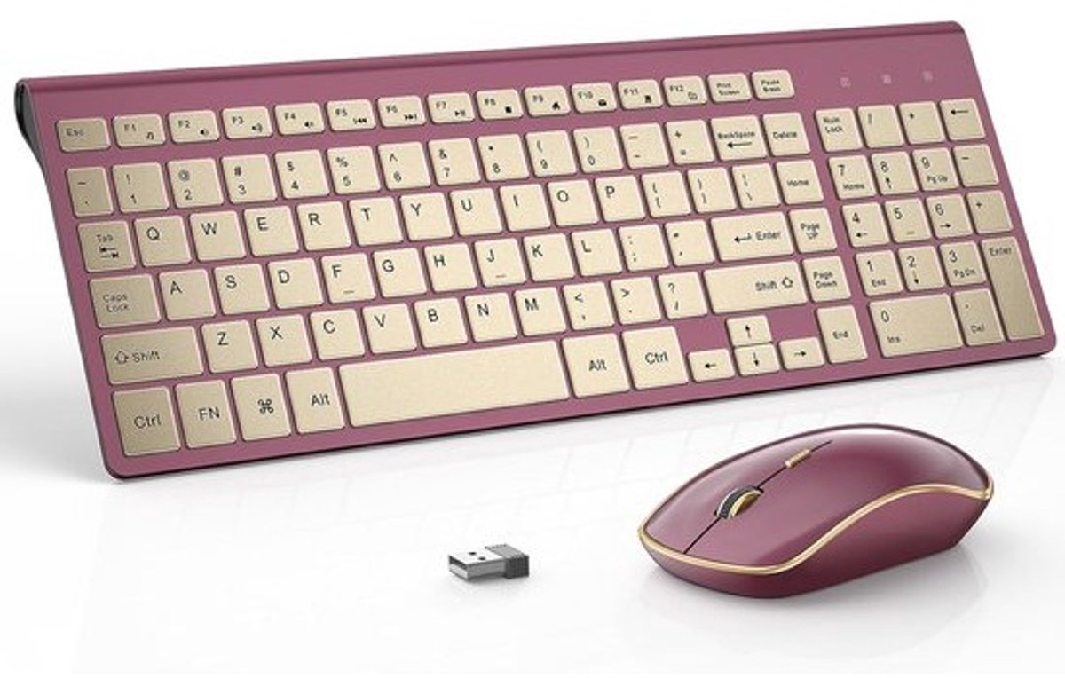Draadloos Toetsenbord en Muis Set, Slank, Ergonomisch en Stiller, Full-Size, Laptop en PC