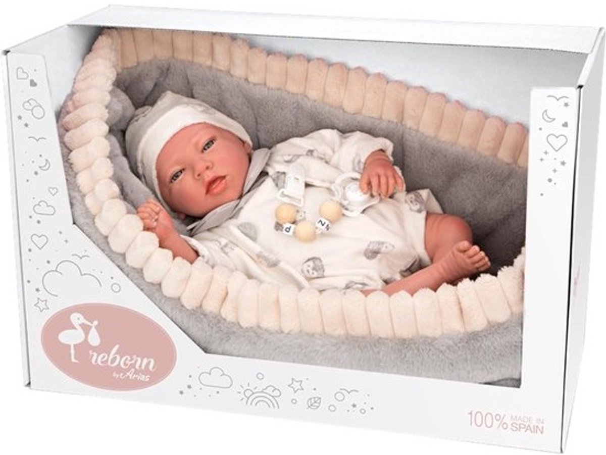 Babypop Erik - Reborn pop - Spelenderwijs Leren - Handgemaakt met detail - 40 cm - Grijs en wit