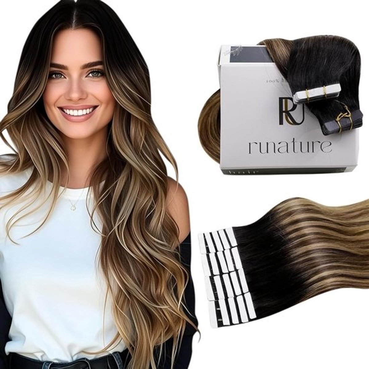Tape in Extensions Echt Menselijk Haar Balayage Onzichtbaar 30cm