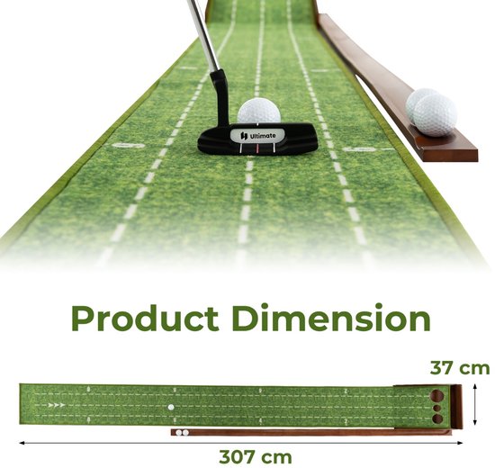SureDeal® - Golf - Putting Mat Putting - Automatische Balterugloop Maten - Golfballen - Binnen - Buitentraining - 302x37x15 cm - Bruin + Groen van suredeal — afbeelding 3