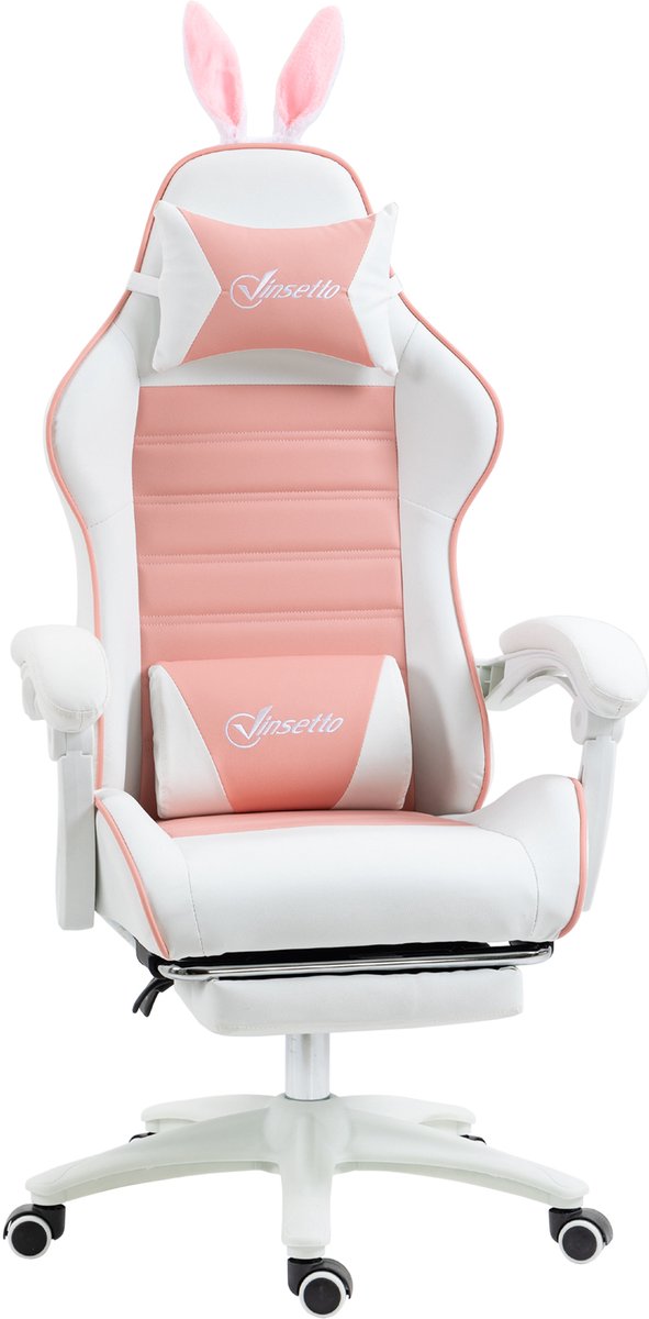 Gamingstoel – Gamestoel – Gaming Chair – Game Stoel – Bureaustoel – Verstelbare Hoogte – PU Leer – Draaibaar – Met Voetsteun – Roze