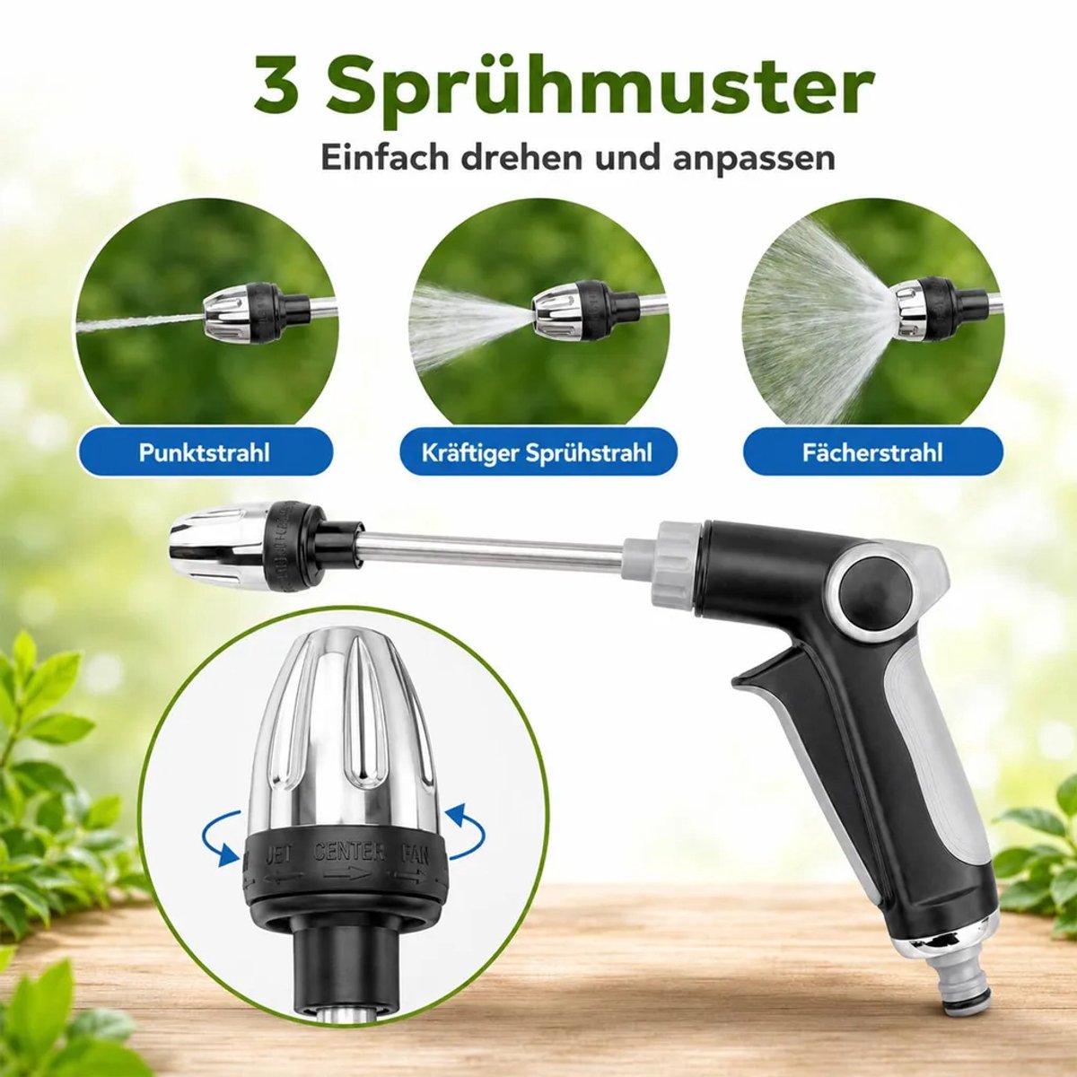 Dit hogedrukspuitpistool is ontworpen Geschikt voor tuinslangen en is ideaal Geschikt voor het besproeien van planten, het wassen van auto's en schoonmaken. Het wordt geleverd Geschikt voor een schuimbus.