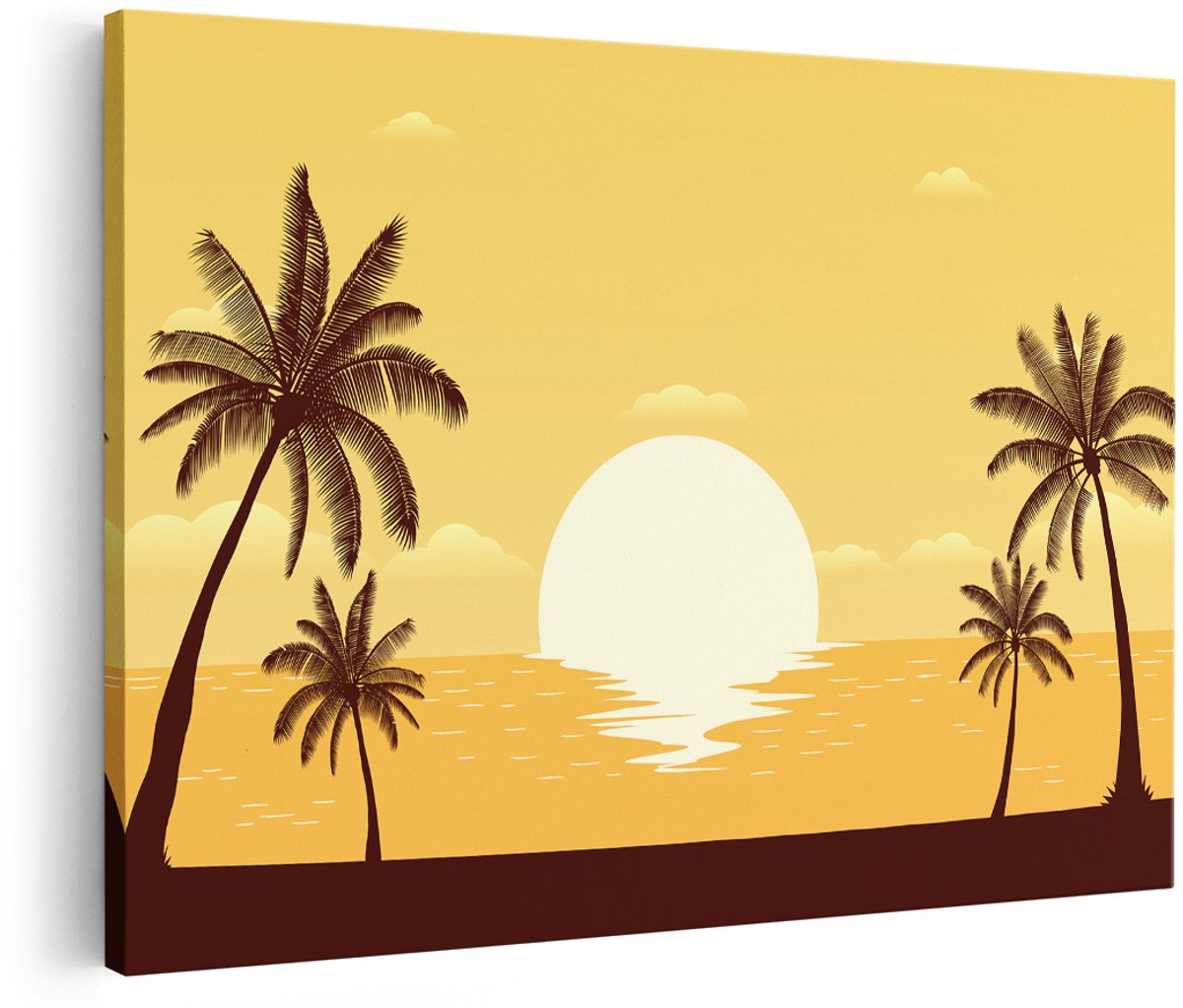 Artaza Canvas Schilderij Zonsondergang Met Palmbomen - Abstract - 150x100 cm - Groot - Foto Op Canvas - Wanddecoratie Woonkamer