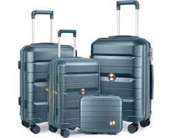 Sea Choice Luggage Set 4-delig Hardshell Kofferset PP Trolley Cabine Koffer Reiskoffer met YKK Rits TSA Slot en 4 Wielen (50 cm Uitbreidbaar), IJzlblauw, Kofferset 3 (Uitbreidbaar)
