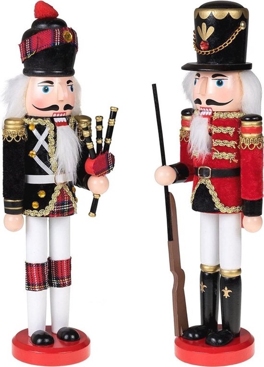 Houten Notenkraker Soldaten - 2 Stuks - 30 cm - Traditionele Kerstdecoratie