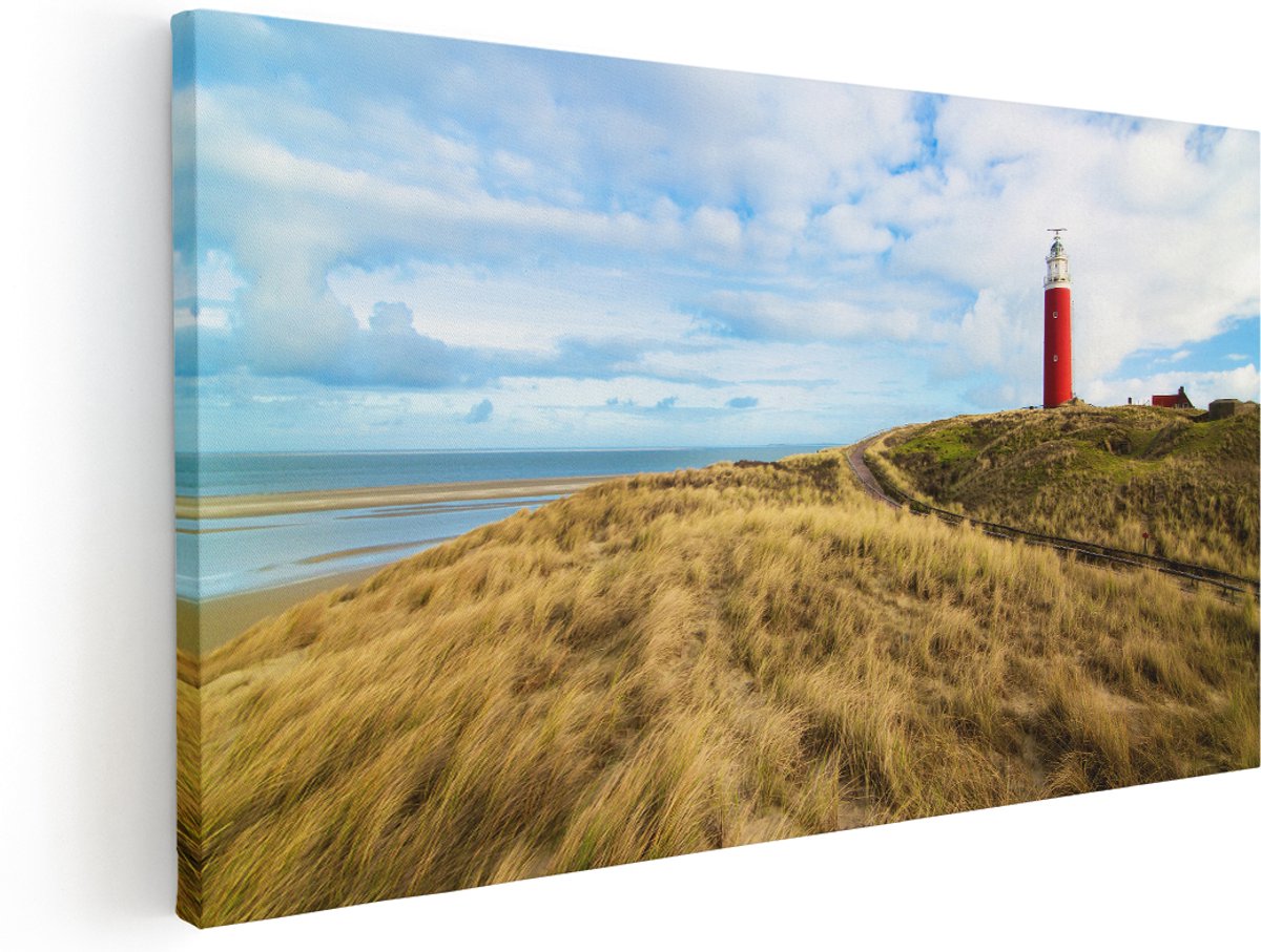 Artaza Canvas Schilderij Vuurtoren met Duinen in Texel - 140x70 cm - Groot - Wanddecoratie Woonkamer - Schilderijen - Muurdecoratie