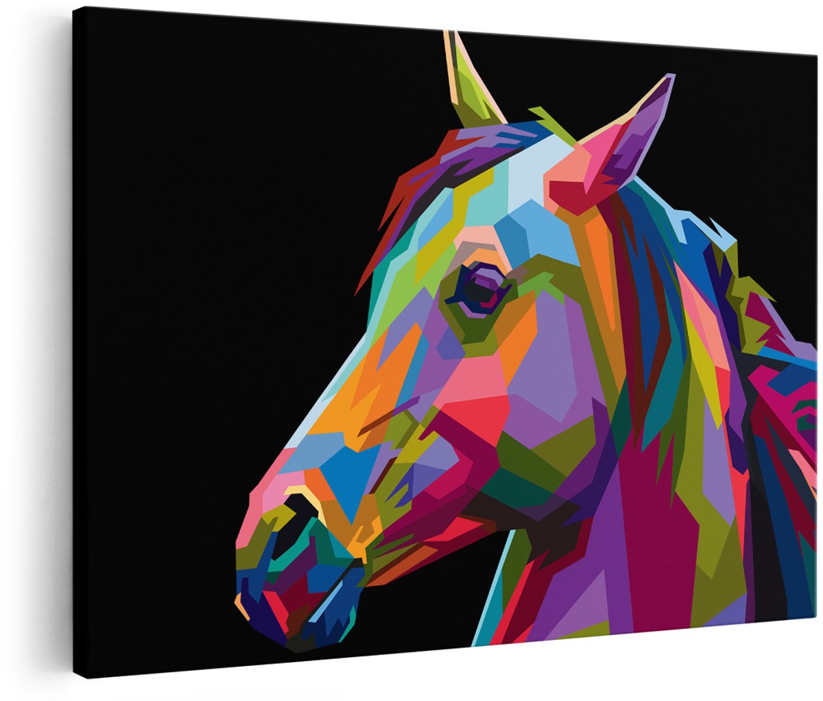 Artaza Canvas Schilderij Kleurrijke Paardenkop - Paard - Abstract - 150x100 cm - Groot - Foto Op Canvas - Wanddecoratie Woonkamer