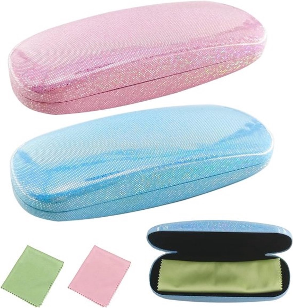 Brillenkokers 2 stuks - Harde etuis - Bril beschermen - Krasbestendig PU-leer - Met poetsdoek - Zwart