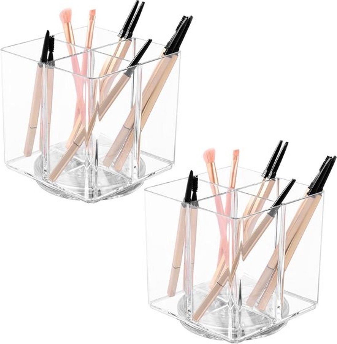 2x Draaibare Make-up Organizer - Transparante Acryl Cosmetica Opbergdoos met 4 Vakken