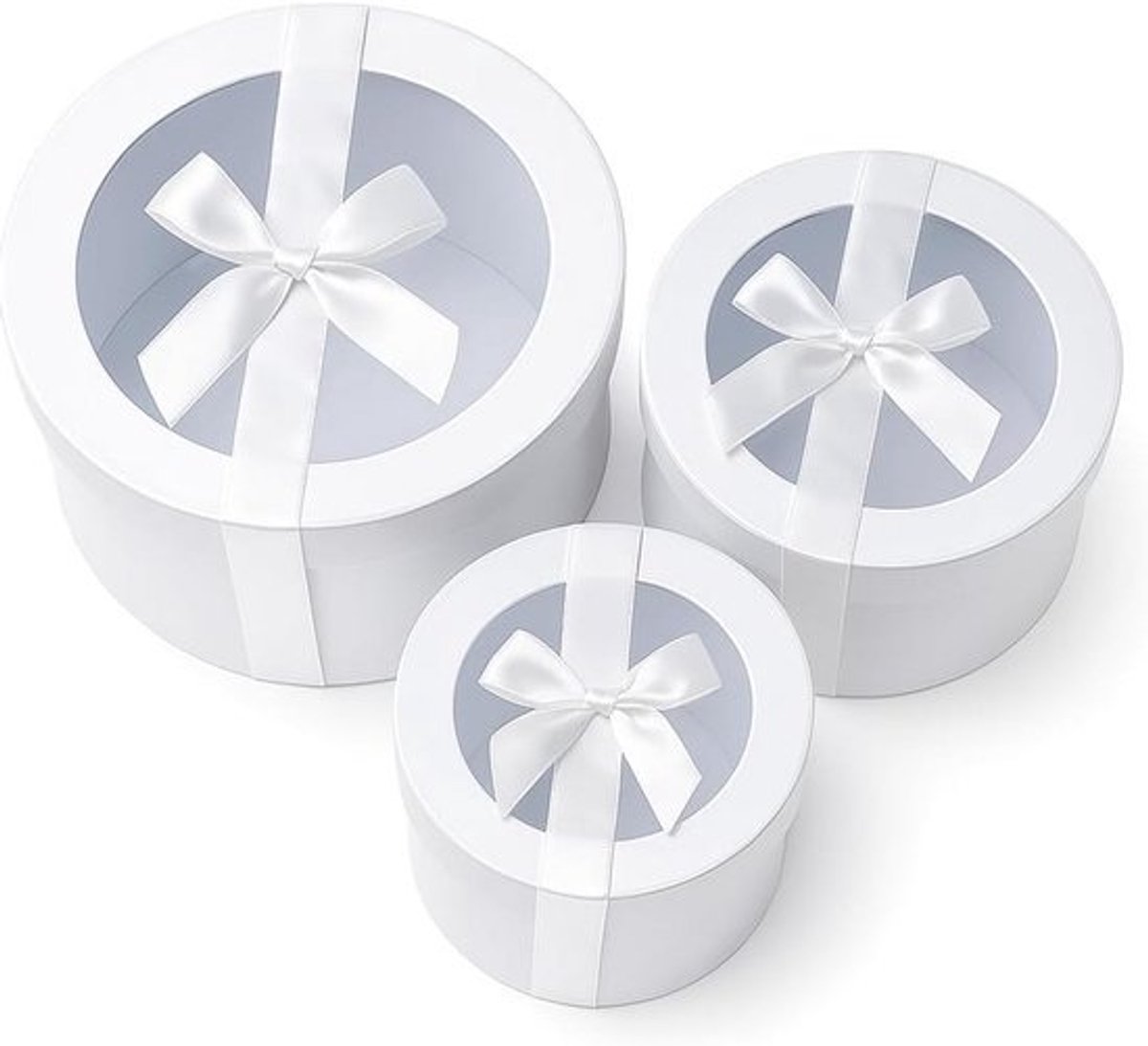 Set van 3 Ronde Geschenkdozen met Deksel en Venster voor Cadeaus en Bloemen
