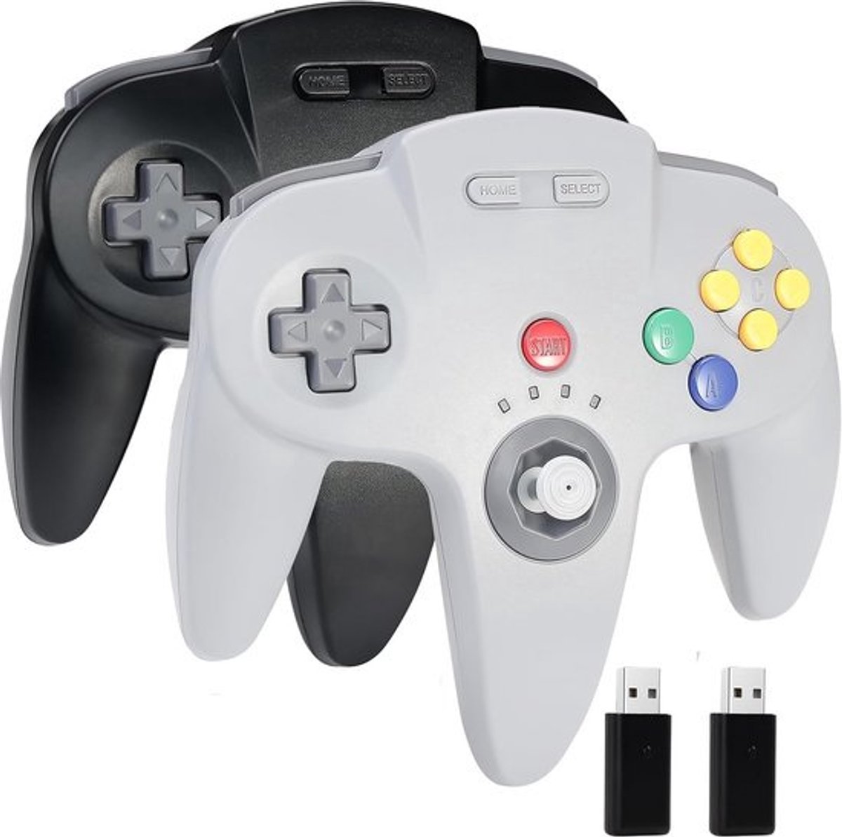 2-Pack Draadloze USB N64 Style Controllers voor PC, Mac, Raspberry Pi en Switch - Zwart/Grijs