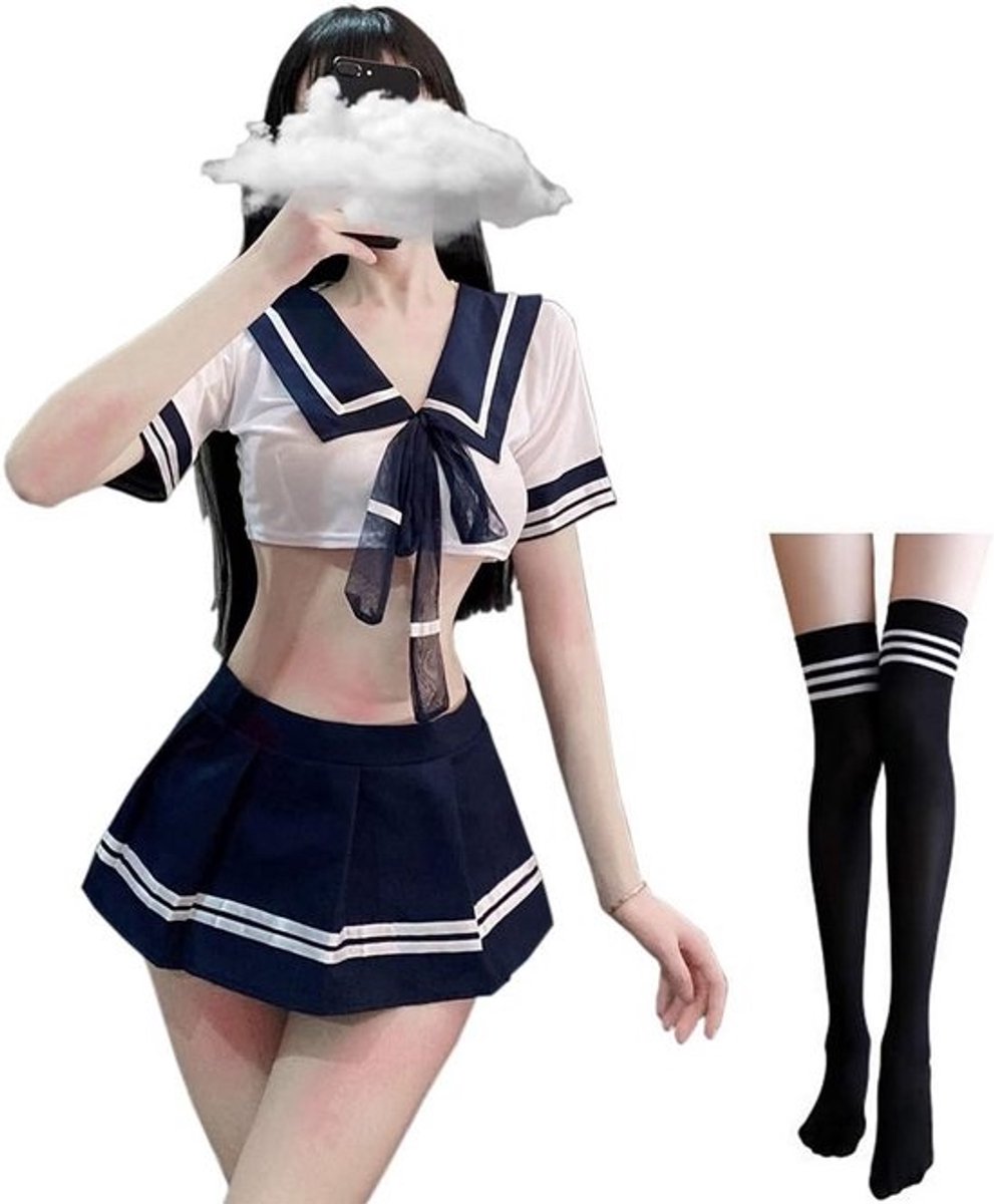 Seksuele Schooluniform Cosplay Set - Sexy Lingerie Kostuum voor Dames met Sokken