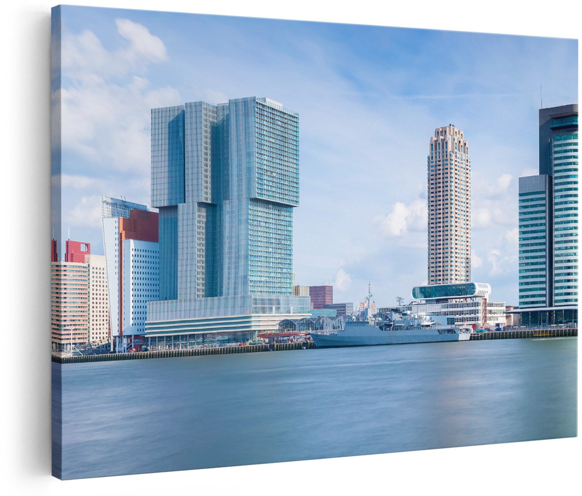 Artaza Canvas Schilderij Rotterdamse Skyline Aan Het Water - 180x120 cm - Groot - Foto Op Canvas - Wanddecoratie Woonkamer