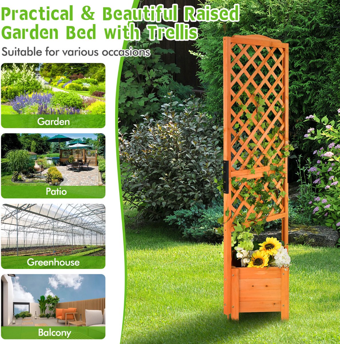 SureDeal® - Plantenrek - Bloembak - Rankrooster Plantenbak - Klimplanten Verhoogd Bloembed - Spalier - 54,5x52x180 cm - Oranje
