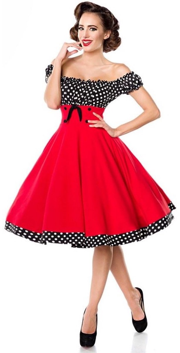 Schoudervrije Swing Jurk Dames Midi Zwart Wit