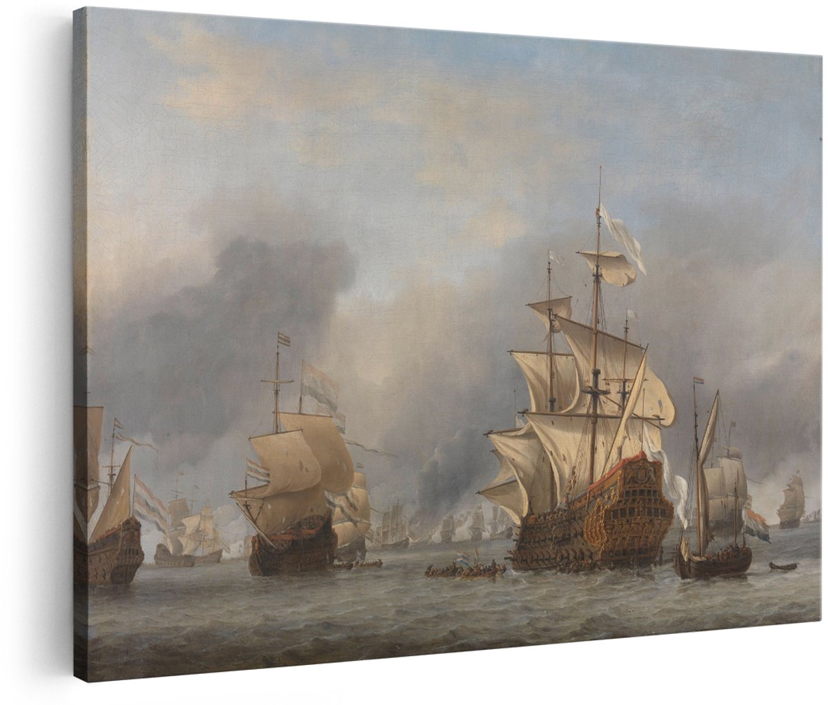 Artaza Canvas Schilderij De Verovering van de Royal Prince - Willem van de Velde - 180x120 cm - Groot - Kunst - Wanddecoratie