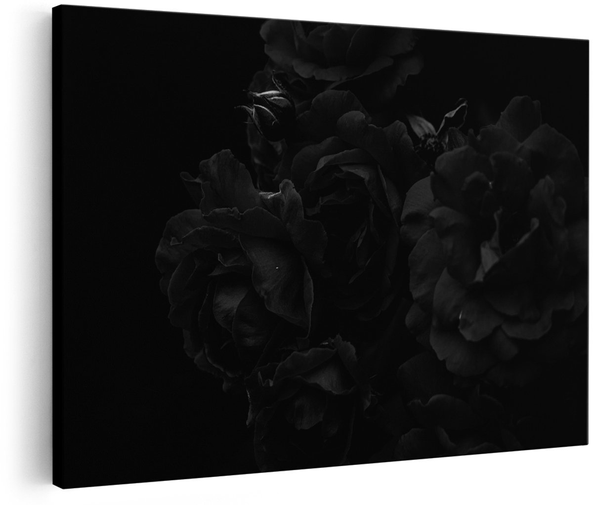 Artaza Canvas Schilderij Rode Bloemen met Zwarte Achtergrond - Zwart Wit - 180x120 cm - Groot - Foto Op Canvas - Wanddecoratie