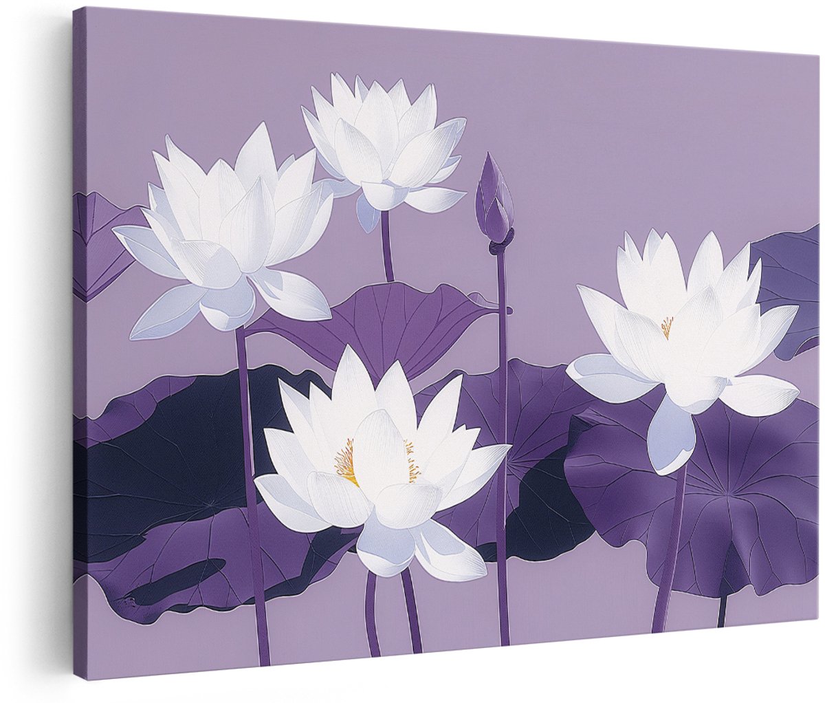 Artaza Canvas Schilderij Lotusbloemen - 180x120 cm - Groot - Wanddecoratie Bloemen - Muurdecoratie Japandi - Decoratie Natuur - Wit