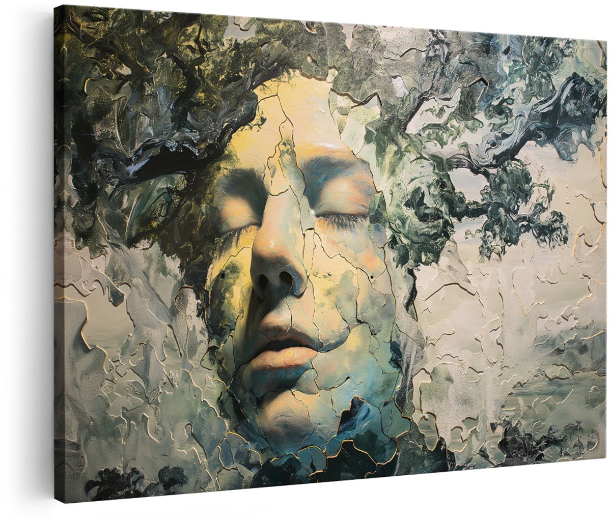 Artaza Canvas Schilderij Abstract Gezicht - 180x120 cm - Groot - Wanddecoratie Vrouw - Muurdecoratie Natuur - Decoratie Surrealistisch Portret