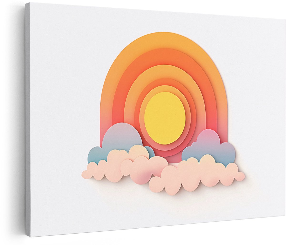 Artaza Canvas Schilderij Regenboog - 180x120 cm - Groot - Wanddecoratie Kinderkamer - Muurdecoratie Babykamer - Decoratie Zon Wolken - Pastel