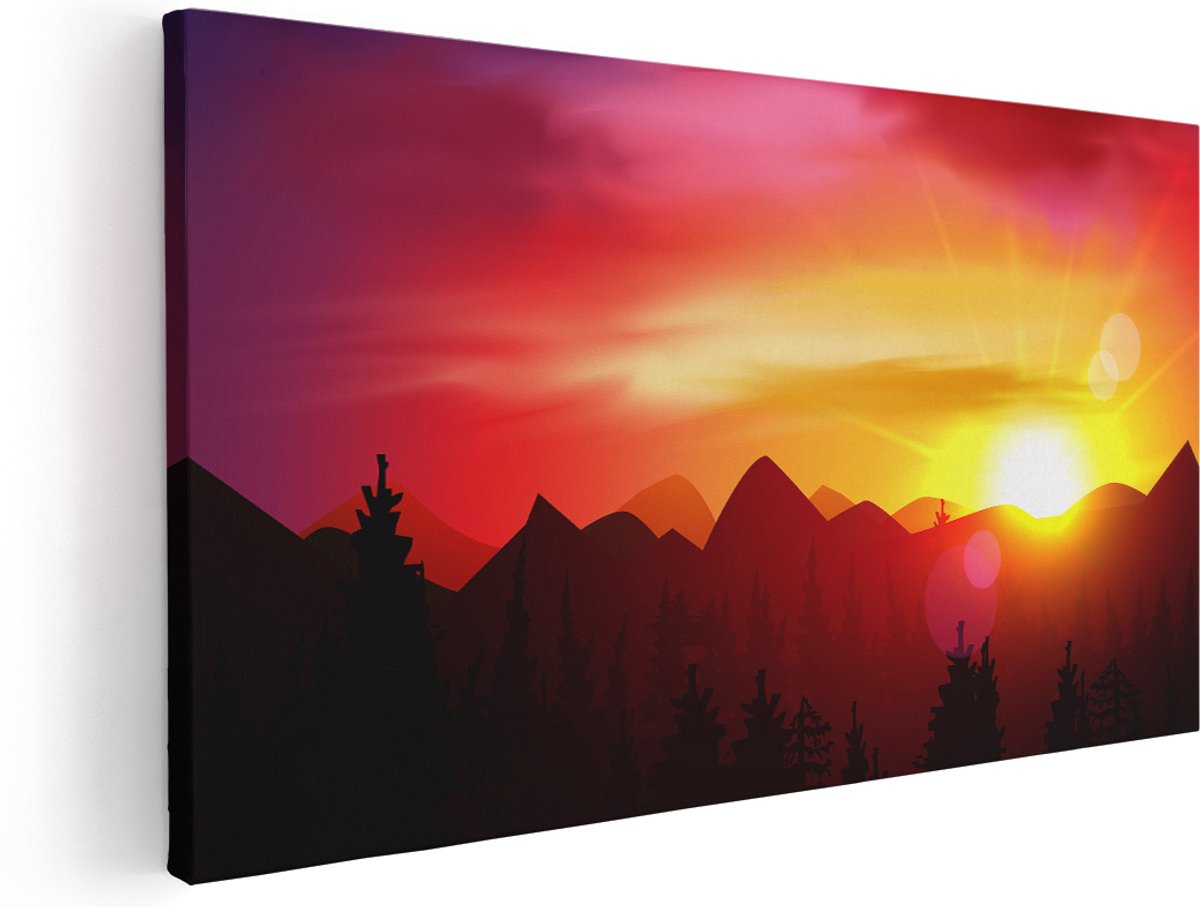 Artaza Canvas Schilderij Zonsondergang In De Bergen - Abstract - 180x90 cm - Groot - Wanddecoratie Woonkamer - Schilderijen - Muurdecoratie