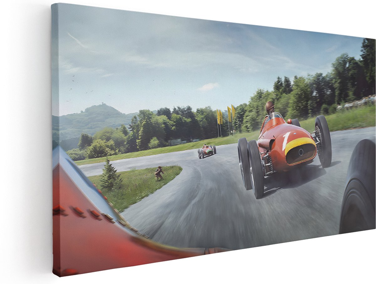 Artaza Canvas Schilderij Raceauto - 180x90 cm - Groot - Wanddecoratie Retro Circuit - Muurdecoratie Formule 1 - Schilderijen Op Canvas Vintage