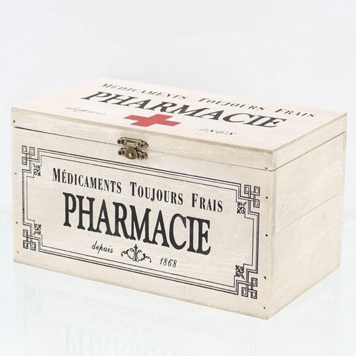 Houten medicijnkastje of EHBO-doos met Franse tekst | Shabby Chic Opbergbox