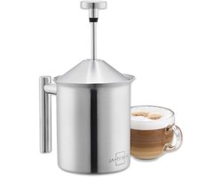 Melkopschuimer Handmatig - Opschuimer RVS - Koffie Verrijken - Dubbele Zeef Mechanisme - 400 ml - Roestvrij Staal