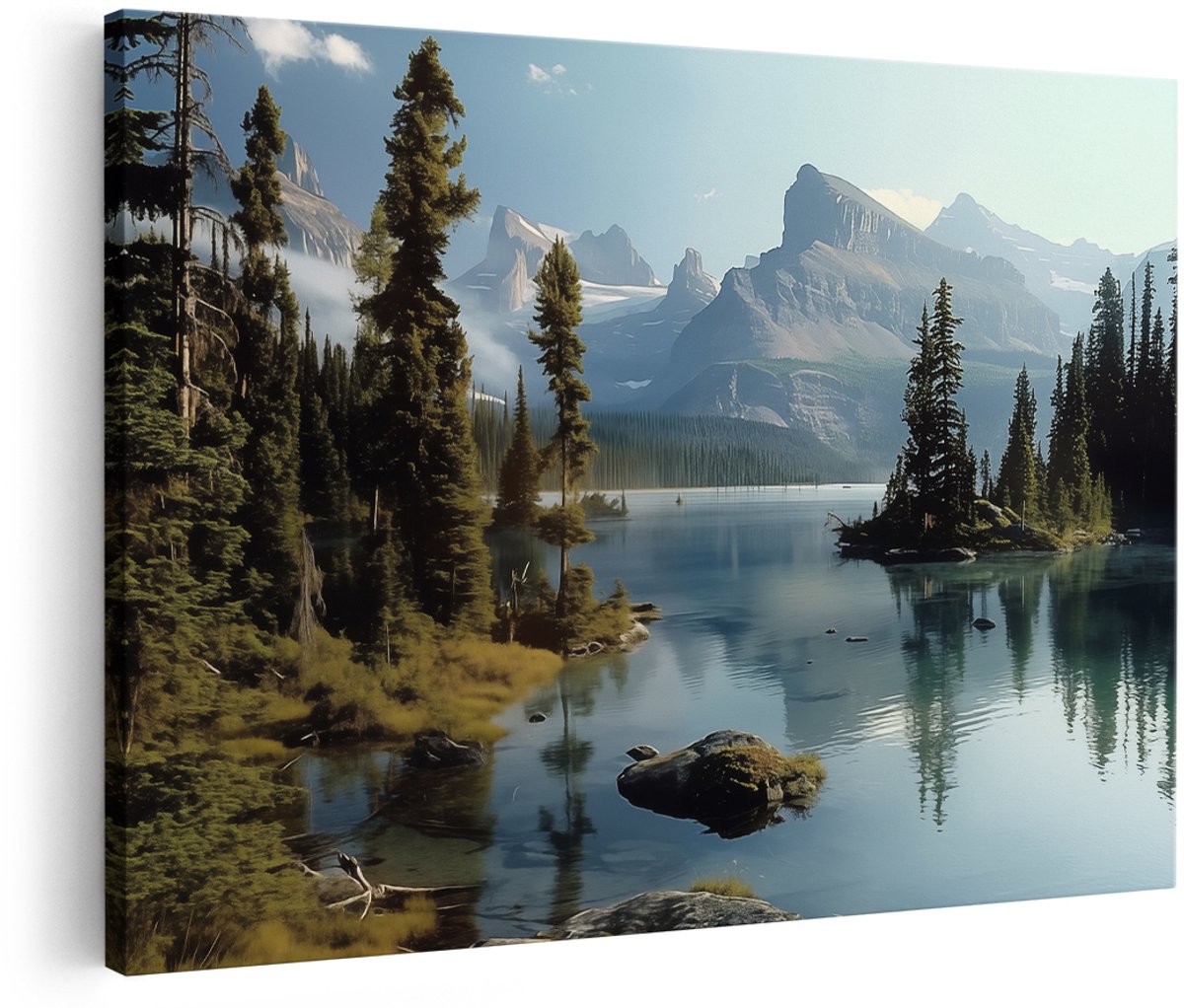 Artaza Canvas Schilderij Meer met Bomen en Bergen - 180x120 cm - Groot - Wanddecoratie Woonkamer - Schilderijen - Muurdecoratie