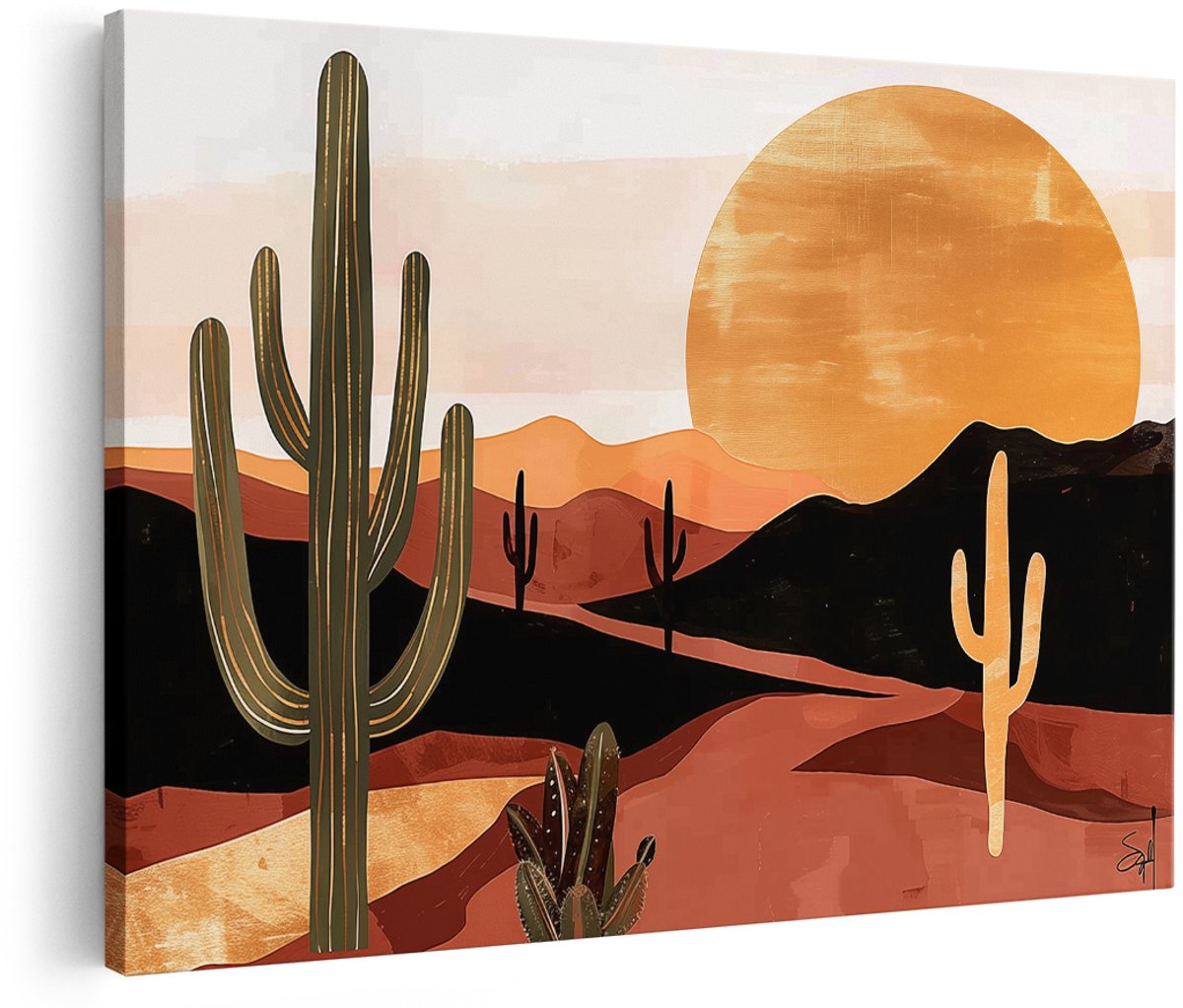 Artaza Canvas Schilderij Saguaro Cactus in de Woestijn - 180x120 cm - Groot - Wanddecoratie Woonkamer - Schilderijen - Muurdecoratie