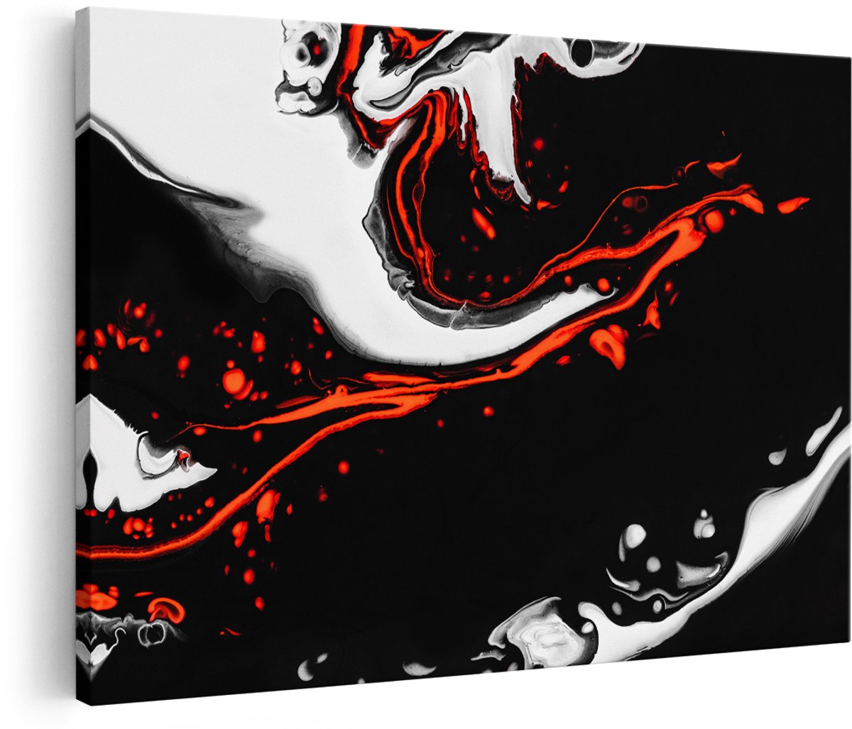 Artaza Canvas Schilderij Abstracte Kunst - Zwart en Wit met Rood - 180x120 cm - Groot - Foto Op Canvas - Wanddecoratie Woonkamer