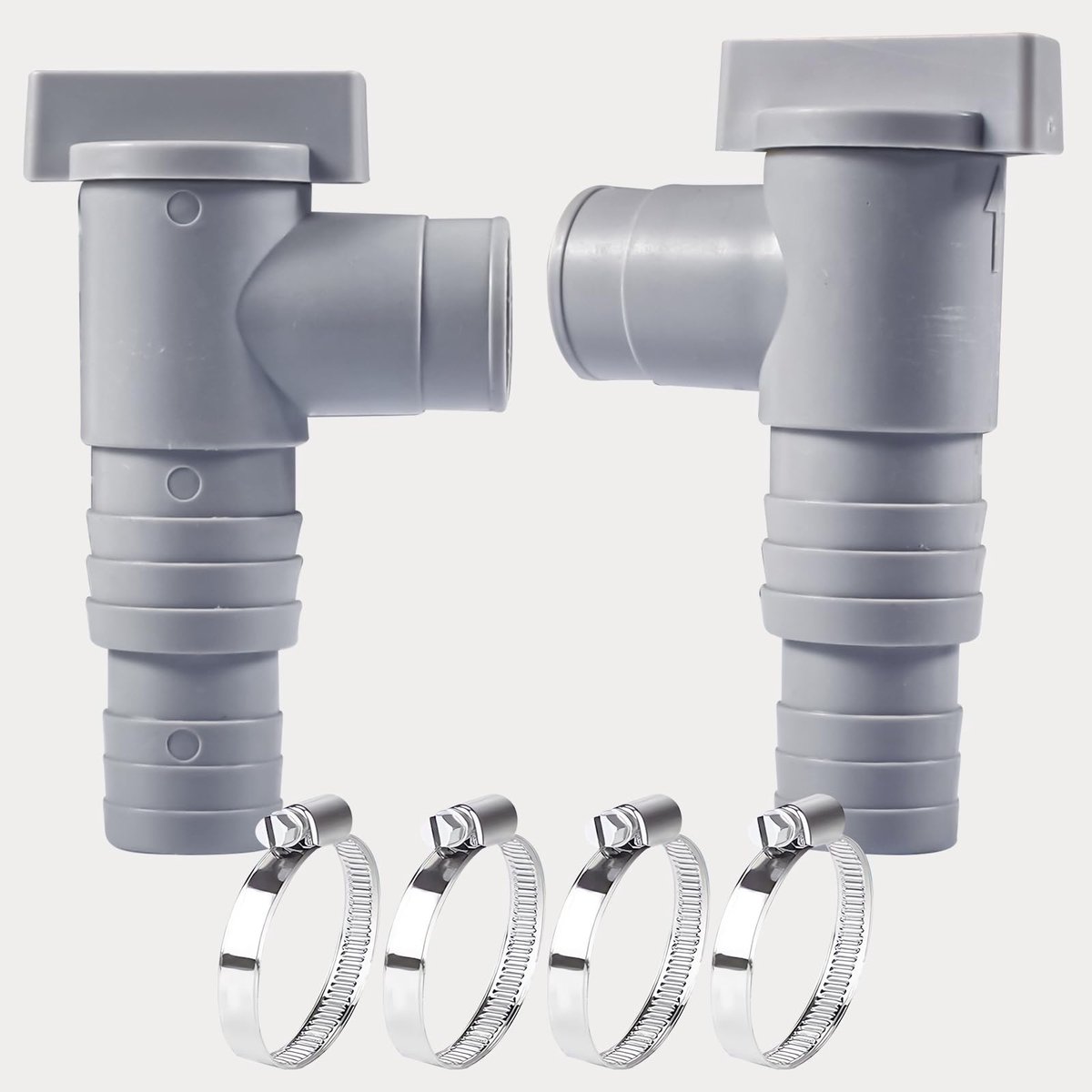Dailygoods- Afsluitkraan Set van 2 - Zwembadventiel 32 mm - Roestvrijstalen Klemmen - Duurzaam - Professionele Zwembadonderdelen - Hoogwaardig PP-materiaal