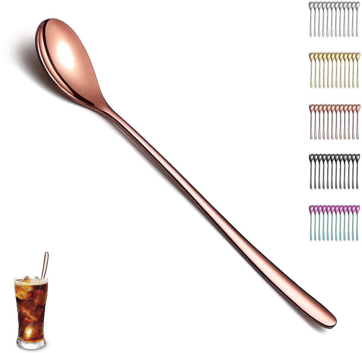 Dailygoods - Roségouden Latte Macchiato Lepel Set van 12 - Roestvrijstalen Theelepels