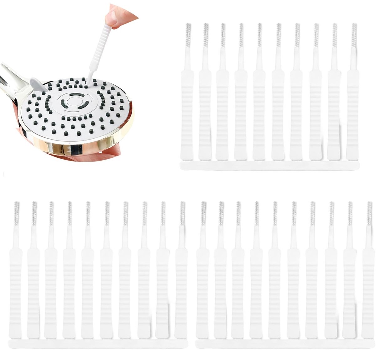 Dailygoods- Douchekopreinigingsborstel - Set van 50 stuks - Mini-reinigingsborstel - Multifunctioneel - Antiverstopping - Hoogwaardig PP-kunststof