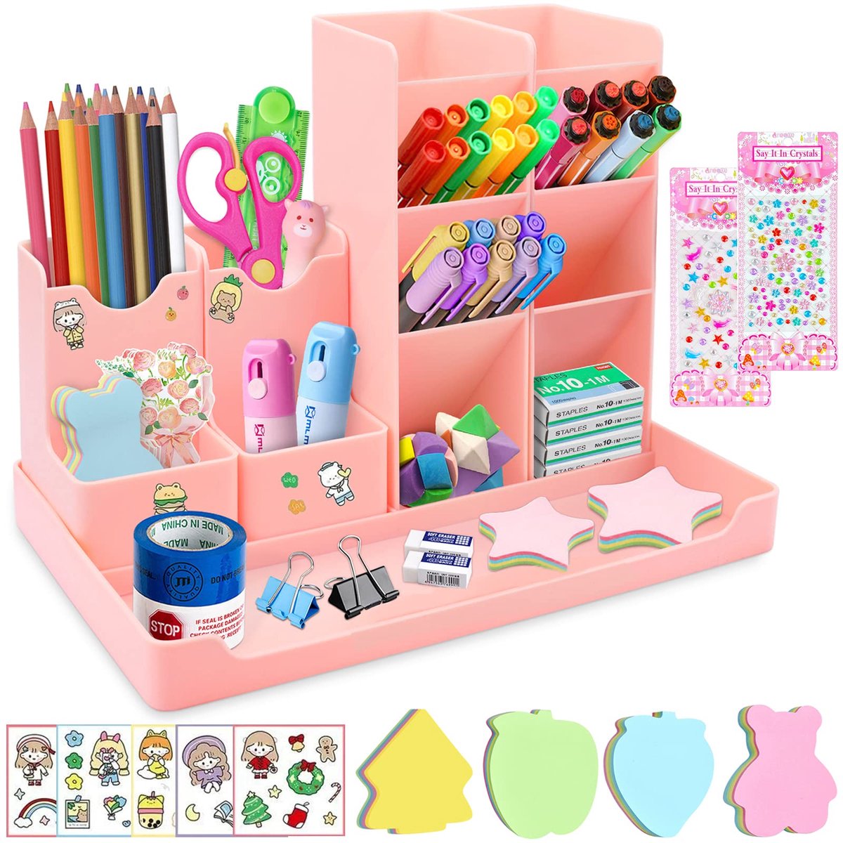 Dailygoods - Multifunctionele Penhouder voor Bureau - 5 Stuks in Roze
