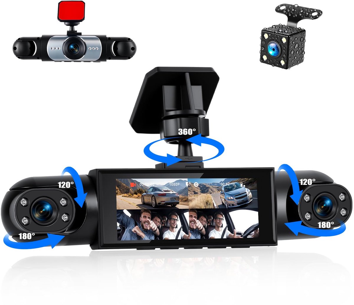 SnelShoppen - 360 Graden 4-Kanaals Dashcam Voor- en Achterzijde Auto met Nachtzicht, IR, Lusopname en Parkeerhulp - 3 Inch